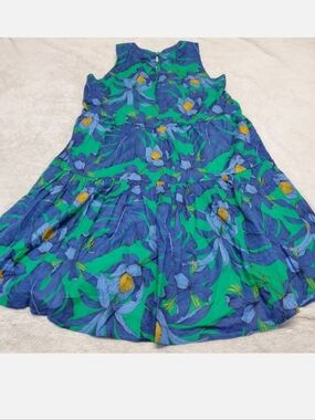 Tommy Hilfiger Blue‎ Green Floral Tiered Midi Dress 12 Cocktail Resort Hawaiian